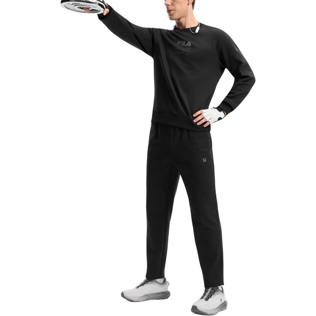 Fila Fitness Casual Sports Versatile Comfortable Warm Loose Fleece Pullover Crewneck Sweatshirt Men Sweatshirt Deep-Black A11M541212FBK