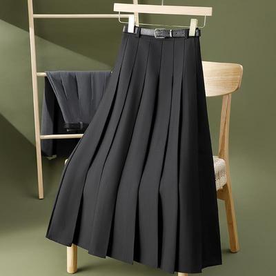 Damen Uni Design Falten Büro Dame Lässig Hohe Taille A-Linie Locker Rock Mid-Calf Lange Röcke für Damen Kleidung