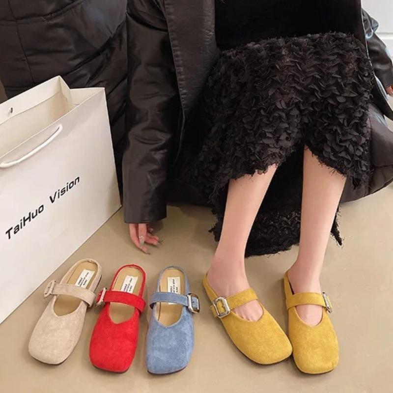 Women's Mules Slippers Square Toe Design Baotou Half Slippers Fashion Casual Walking Flat Bottom Slippers for Women Mules Slides