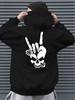 Rock Skeleton Hand & Bone Print Hooded Sweatshirt - Large Size Loose Fit Plush Streetwear Hoodie Soft Winter Pullover with Edgy Go
