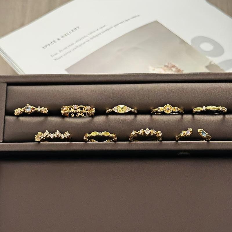 Medieval French Retro Full Diamond Open Ring Fashion High Sense Temperament Niche Design Exquisite Diamond Accessories Women