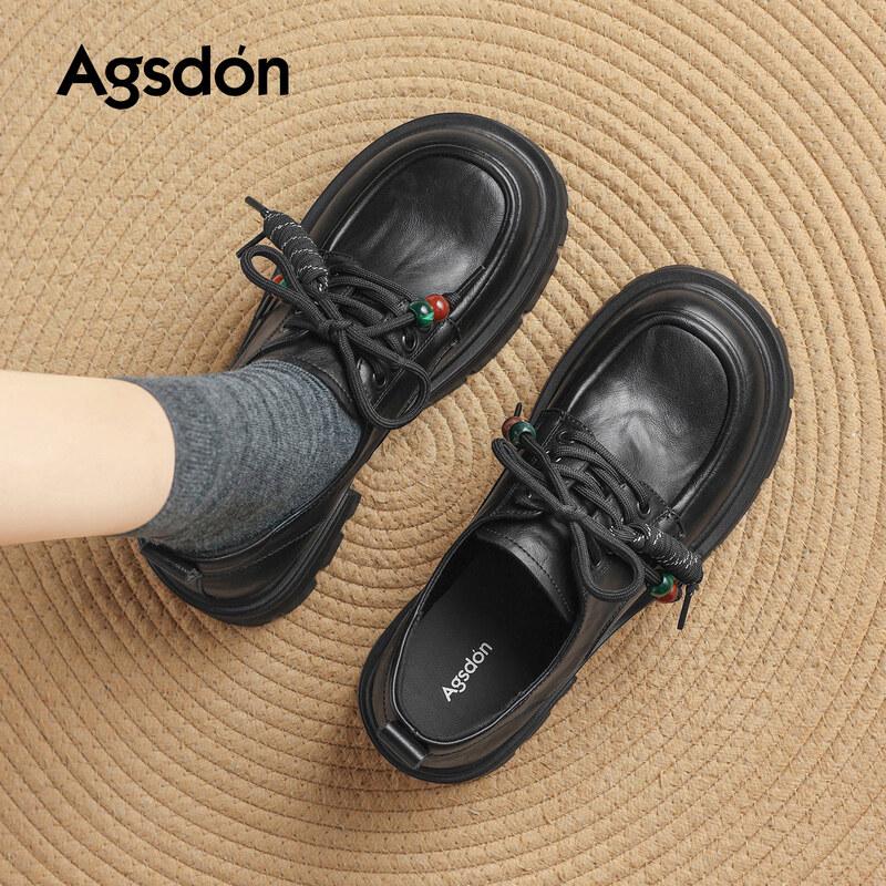 Agsdon Women s Retro Beaded Thick Heel Loafers 37 чёрный