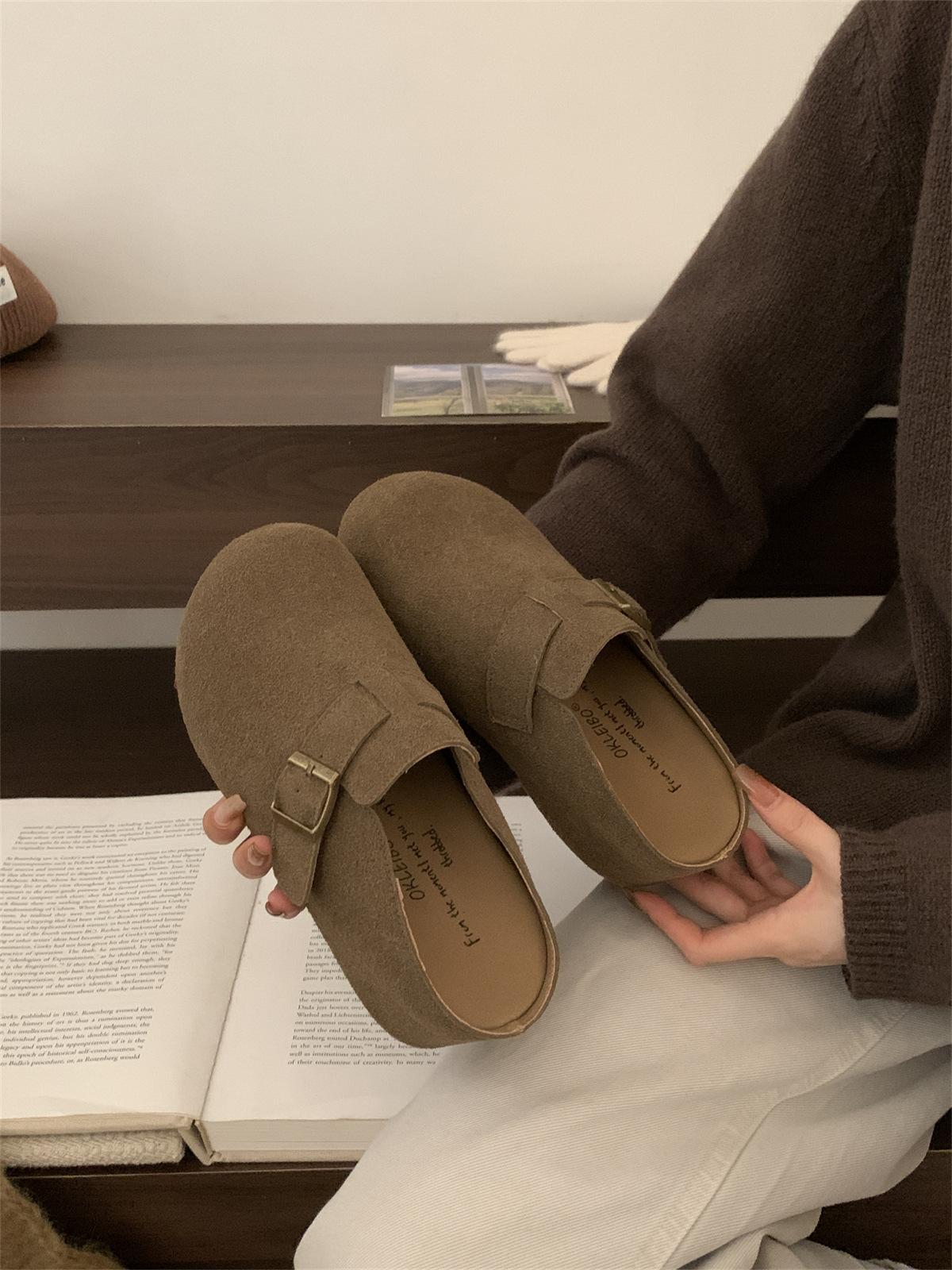 

2025 new thick-soled inner height-increasing Boken shoes women s outer wear bag head half slippers spring and autumn one-pedal lazy slippers 39