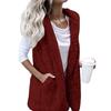 Damen Weste Eleganter Stil Einfarbige Ärmellose Fleeceweste mit Kapuze Mittellange Weste mit Taschen Herbst Winter Übergröße