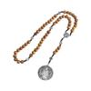 Rosario a Catena con Perline di Legno Intrecciato con Crocifisso del Perdono Croci Medaglie Pendente Regalo Religioso Cristiano per la Comunione