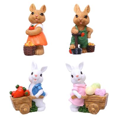 2 Stück Osterhasen Skulpturen Harz Tier Ornamente Hase mit Karren Figuren für Balkone Terrassen oder Heimdekorationen