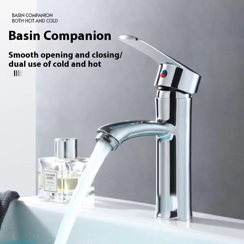 Silver Basin Sink Faucet Circular Nozzle Bathroom Sink Faucet Hot And Cold Function with Accessory Set