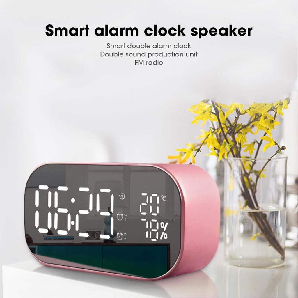 S2 Metal Shell LCD Display Screen Wireless Bluetooth Speaker Alarm Clock Bass Sound Innovative