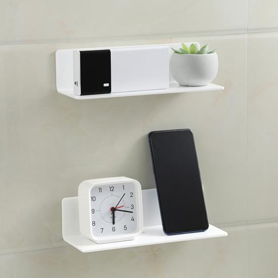 2Pcs Acrylic Floating Wall Shelves with Hole Wall Mounted Clock Speaker Organizer Display Bracket Home Decor
