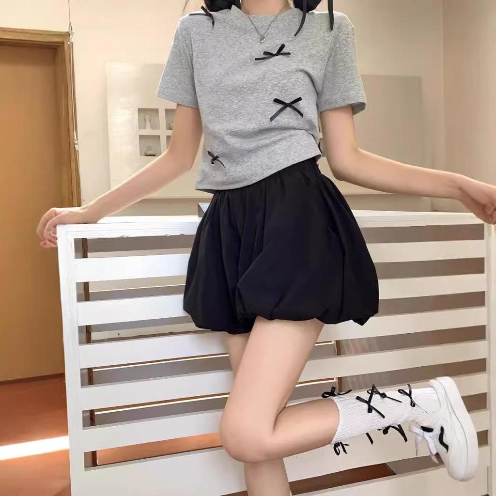 Women's High-Waist Lantern Culotte Shorts - Summer Tulip Skirt Pants, Black/White