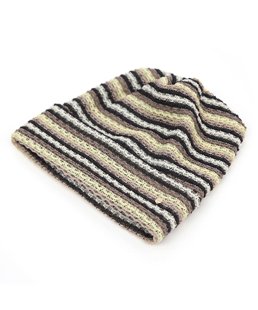 Eondeokeonteulolseutyudio Breathable Mesh Stripe Pattern Summer Casual Women'S Long Beanie Square Net Beanie / Stripe / Lemon Brown