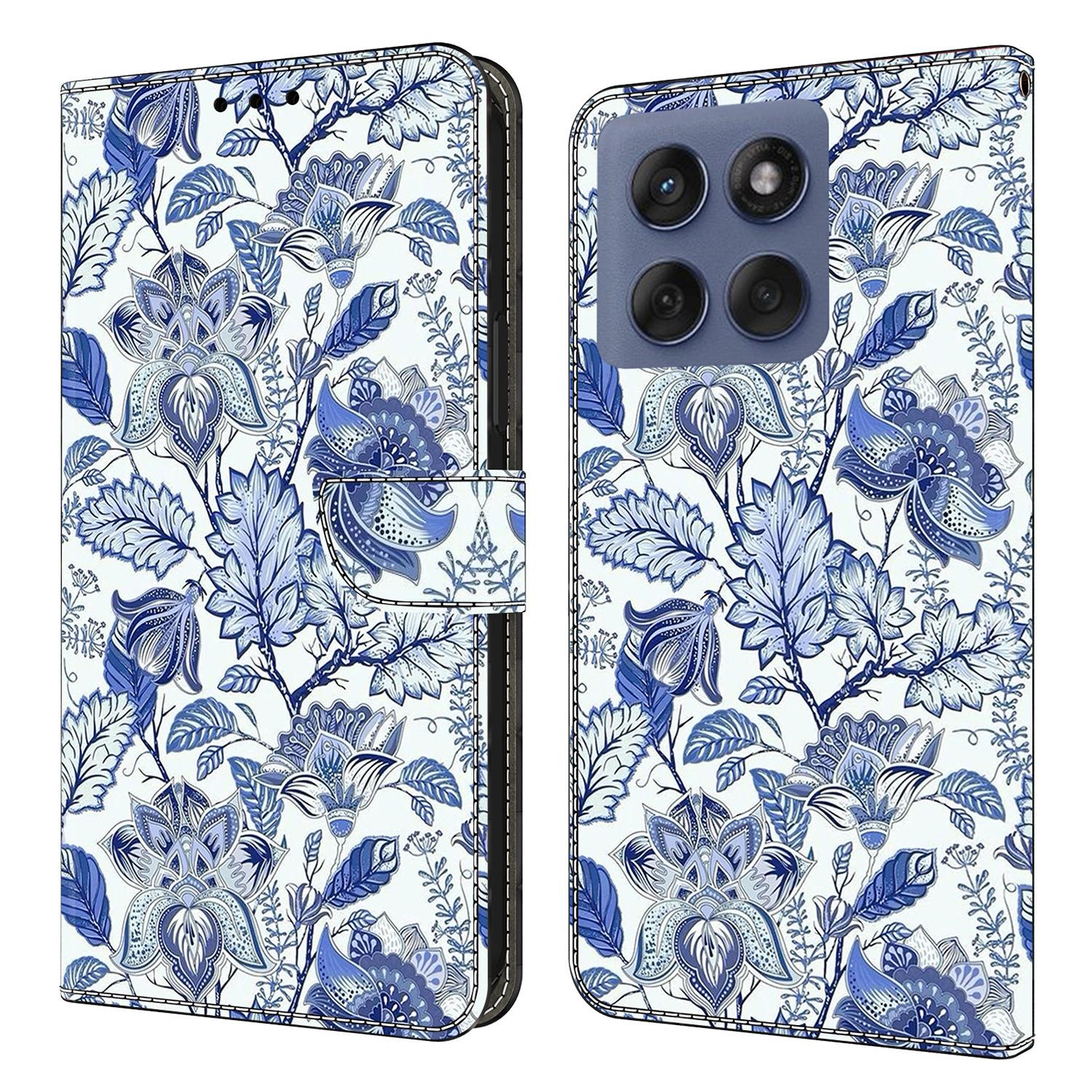 

Для Motorola Edge 60 Pro 5G Шкіряний чохол з друком візерунка Гаманець Підставка Відкидна кришка для телефону Blue Flower Bush