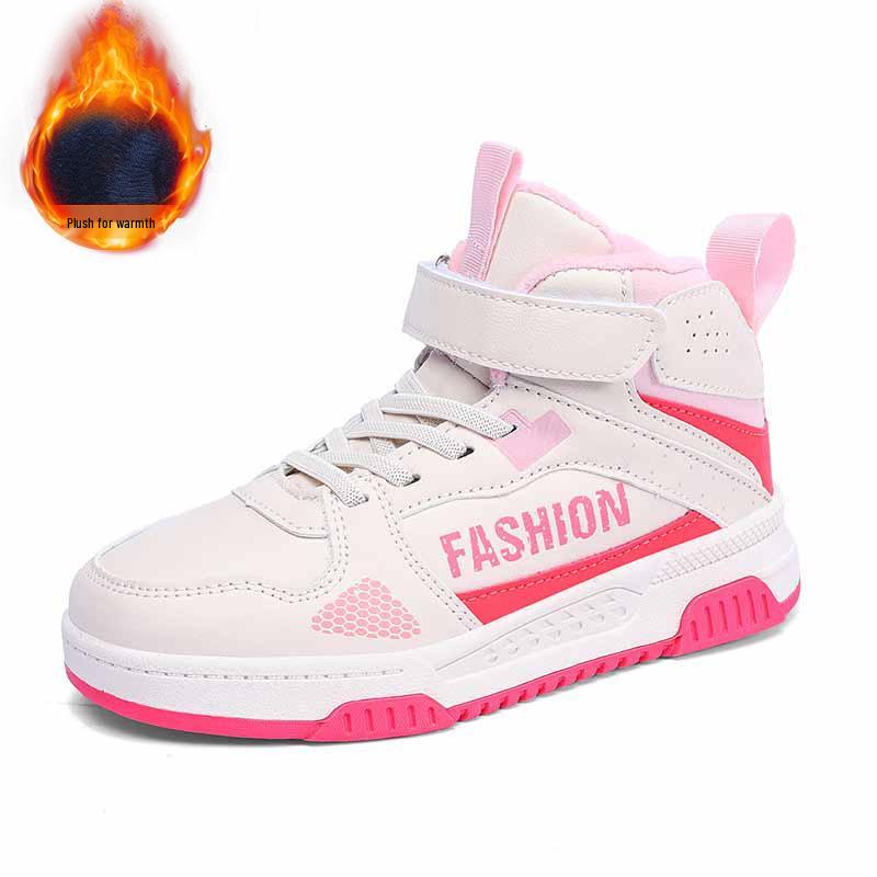 

2023 Autumn/Winter Kids High-Top Sports Shoes - Boys and Girls Velvet-Lined Sneakers Size 34, 21.8cm