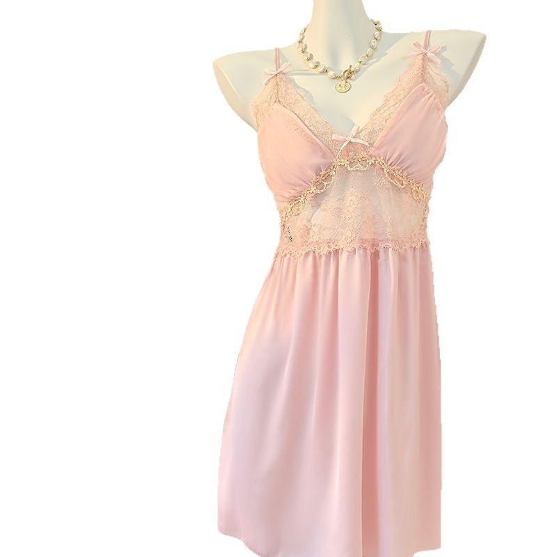 [Moonlight Camellia] New pure desire sleeping dress women's summer loungewear suspender lace sexy ice silk pajamas backless