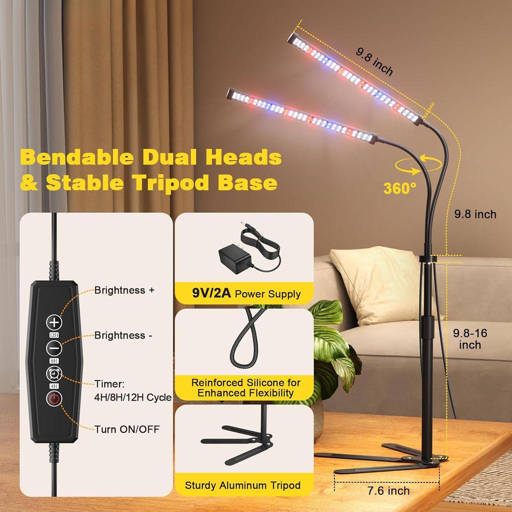 Grow Lights for Indoor Plants, Full Spectrum LED Plant Light with 9.8-35 In Tripod Stand, 120 LEDs 5700K, 4/8/12H Auto Timer, 5 Brightness Levels