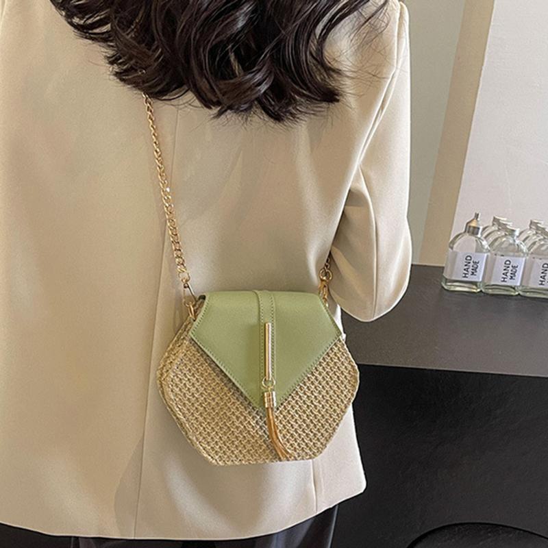 Dámská plážová taška Tote ze slámy a kůže Dámská letní ratanová taška přes rameno Dívčí ručně pletená bohémská crossbody taška