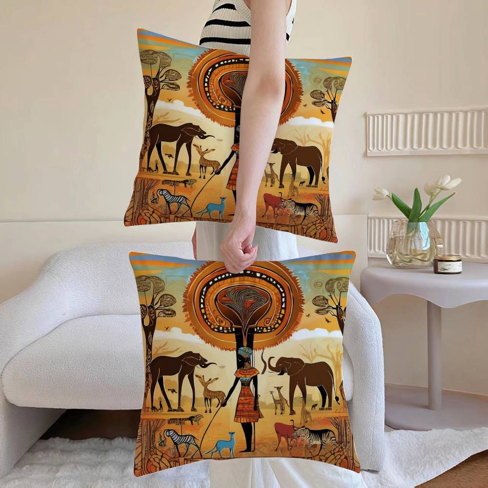 Abstract Painting African LPillow Case Sofa and Living Room Decorative Cushion Covers Dust-proof and Mite-proof Invisible Zipper