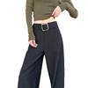 Women's Retro Minimalist Wide-Leg Khaki Suit Pants with Old Money Style Leather Belt