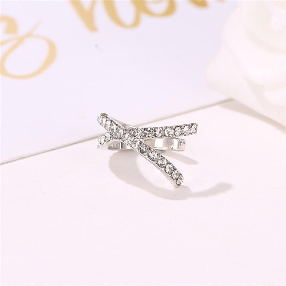 Female Girls Temperament Geometric Non Pierced Ear Cuff Cross Clip Earrings Crystal Ear Clips Women