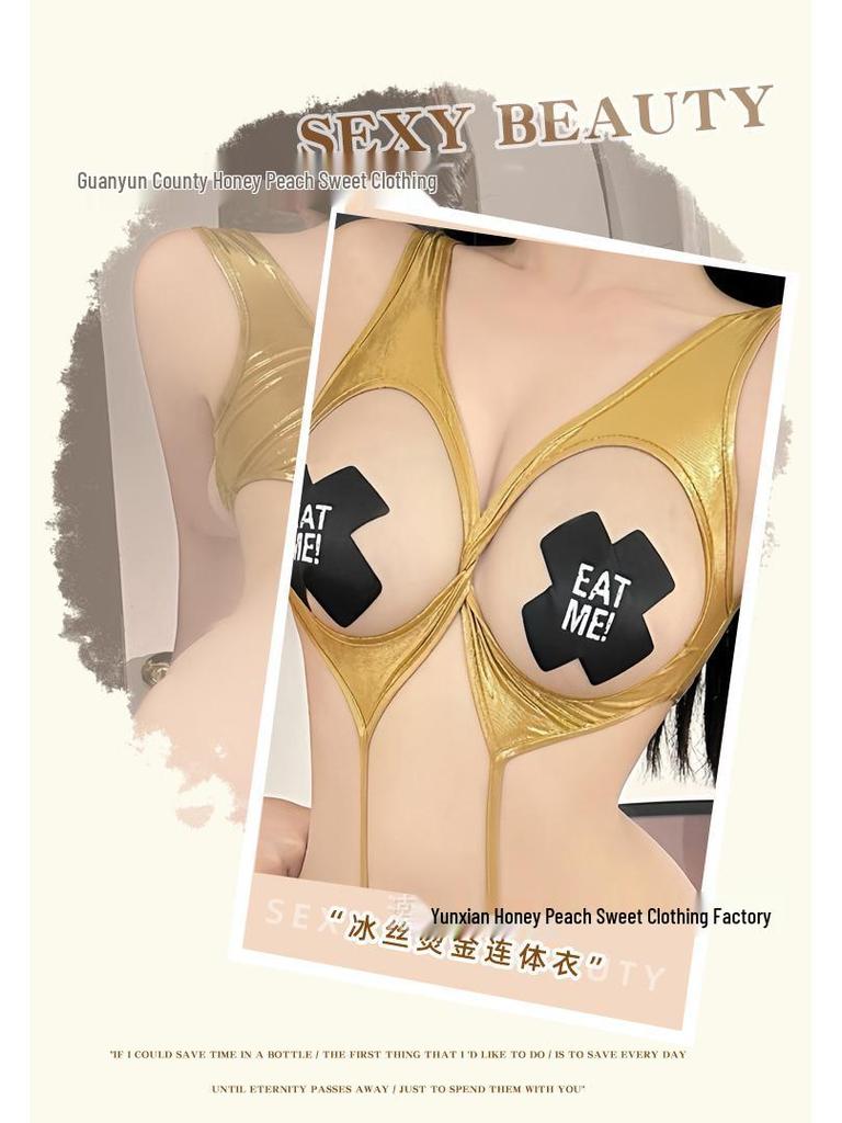 Sleek Cutout Hot Stamping Bodysuit for Nightclub and Private Room