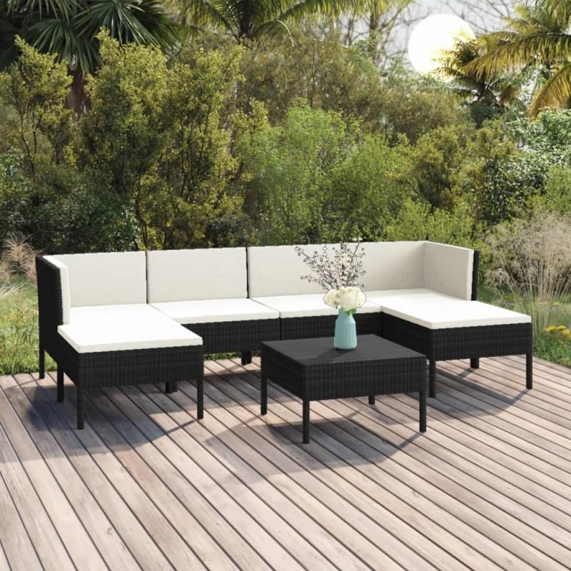 Día y Noche - Día y Noche Set de muebles de jardín 7 pzas cojines ratán sintético negro