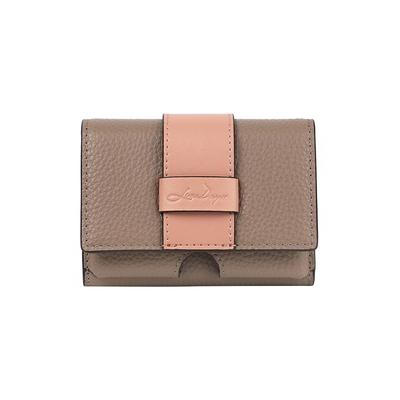 Lizdays Women's Small Mini Wallet, Genuine Leather, Bill and Coin Holder, Compact, Slim Tri-fold Wallet (Gray BeigePink Beige)