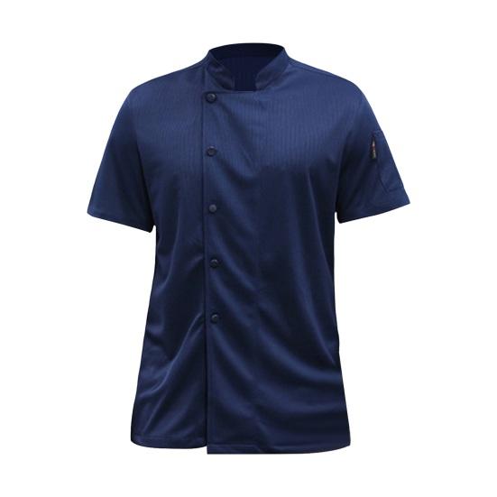 Unisex Chef Shirt Kitchen Single-breasted Short Sleeve Stand Collar Stain-resistant Loose Kitchen Bakery Restaurant Canteen Waiter Top Cook Uniform