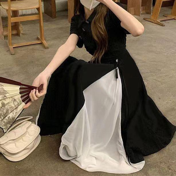 New Chinese-style Improved Cheongsam Dress Women's Summer Large Size Gentle National Style Tea Break Design Sense Hepburn Little Black Dress Women