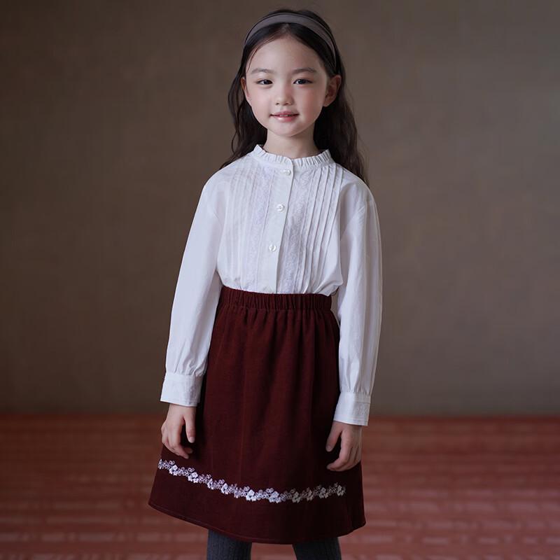 Hacikis Girls' French Ruffle Lace White Cotton Shirt