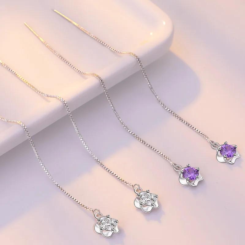 ANENJERY Lange Quaste Asymmetrische Tropfen Ohrringe für Frauen Einfache Temperament Lange Kette Earline Fashion Party Schmuck 2023 Neue