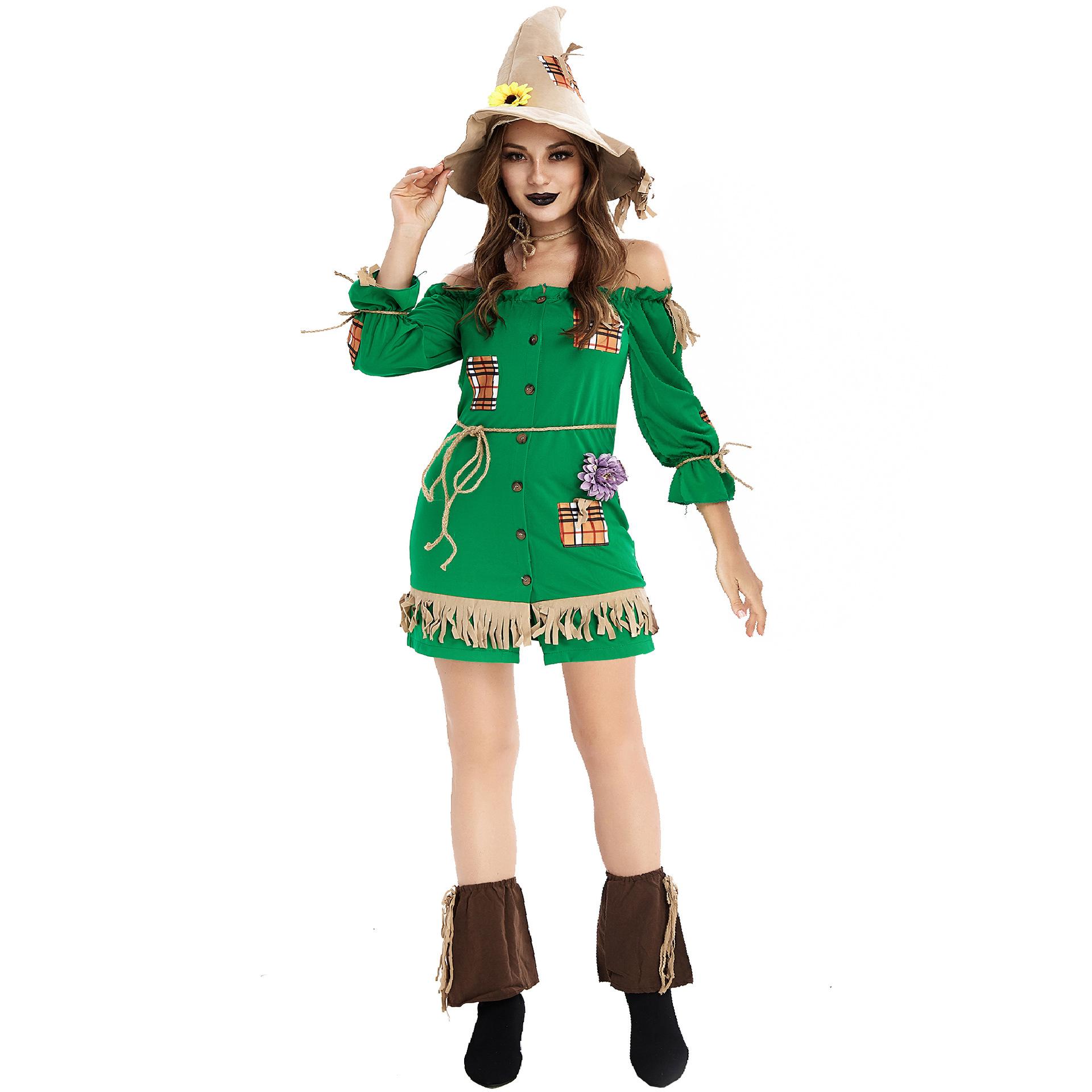 

Хэллоуинское пугало, костюм косплей куколда, костюм сцены охотницы для косплея Average size зелёный