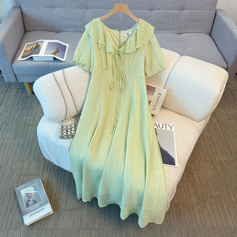 

Новое летнее платье для женщин размера плюс в нежном стиле, с рукавами-буфами с оборками и приталенной талией с завязкой 6XL зелёный