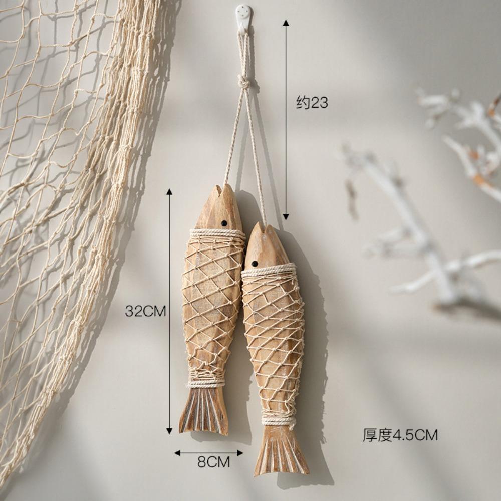 Mediterranean Style Wooden Fish Skewers Fishbone Pendants Creative Fishing Net Ornaments Home Wall Decorations Wall Decorations
