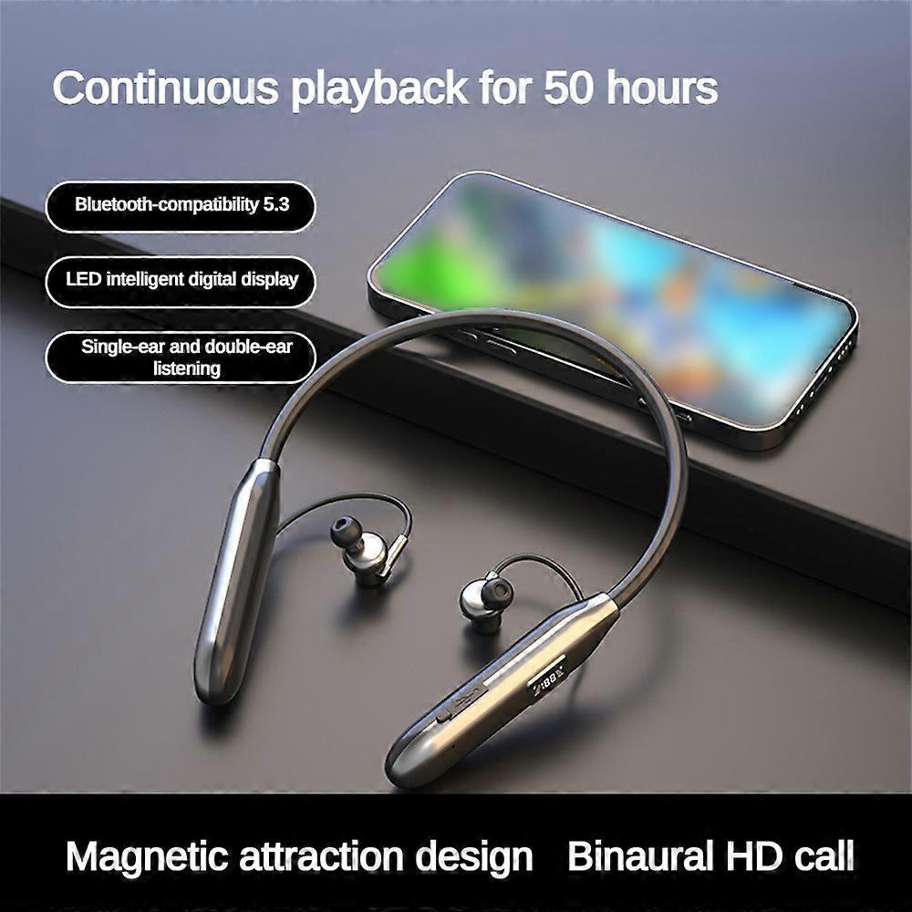 Wireless Earphones 5.3 Neckband Headphones Gaming LED Display Stereo Bass Sports Headset Halter Waterproof Magnetic Earbuds New