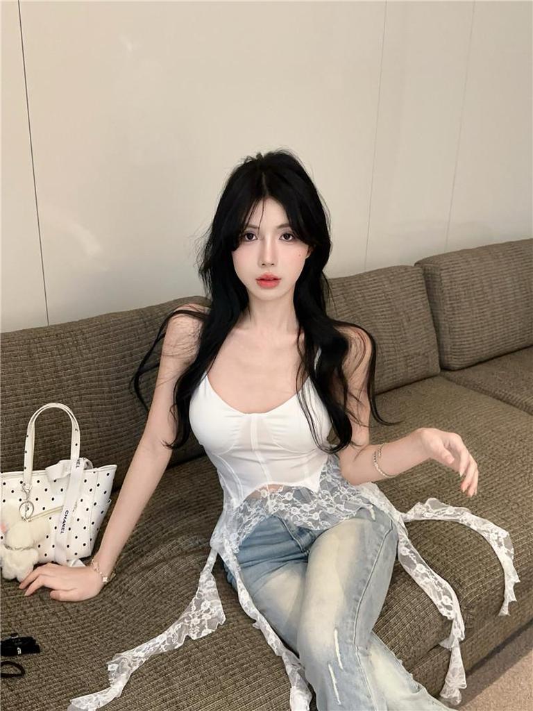 Französischer Chic Slim Fit Spitzen-V-Ausschnitt Camisole - Damen Vielseitiges Kurzes Oberteil