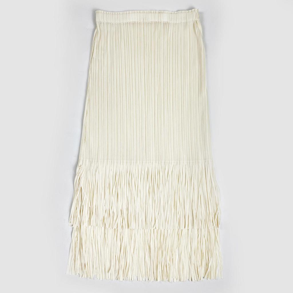 2025 Summer Pleated Tassel A-line Midi Skirt – High Waist Commute Design for Women