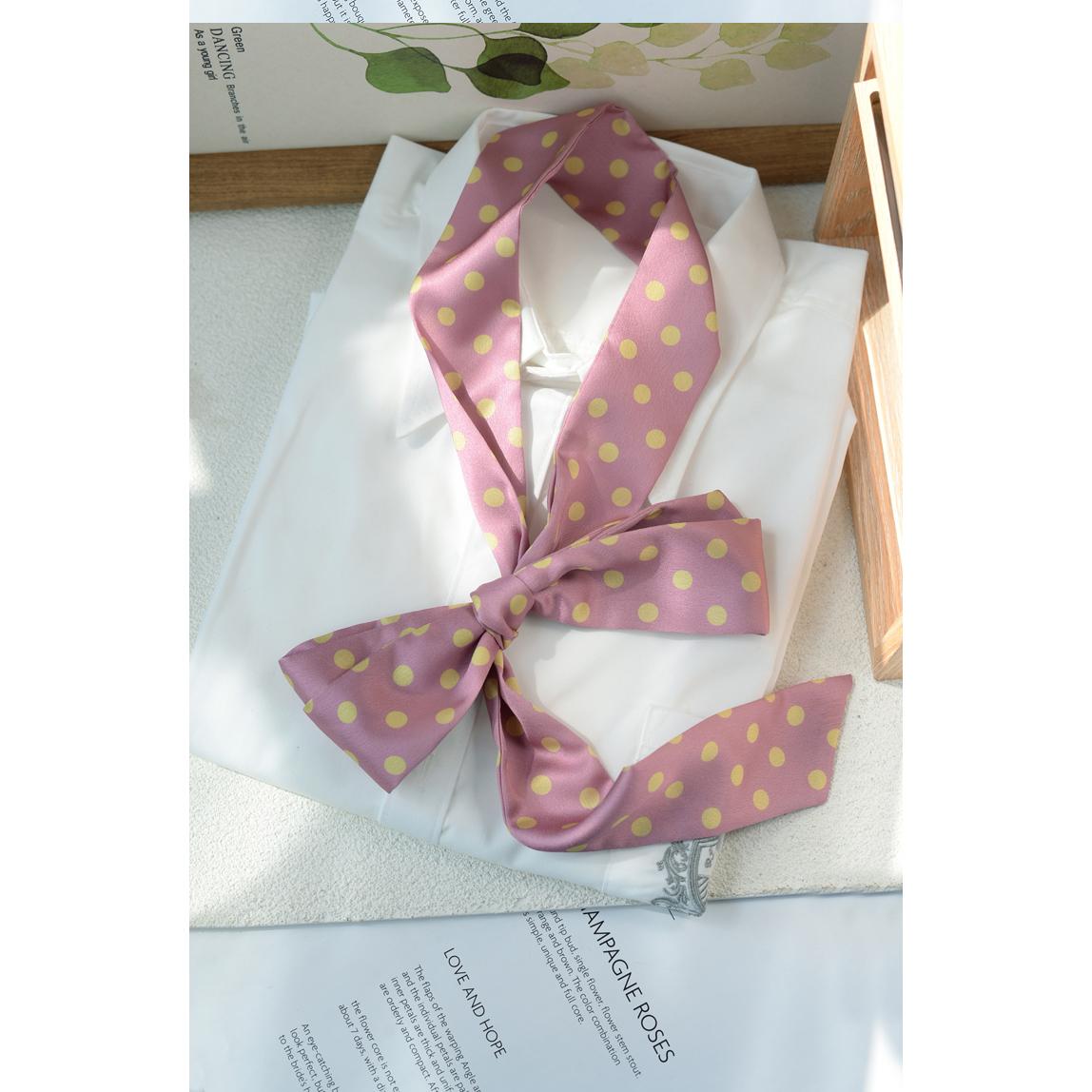 

New Spring Polka Dot Long Scarf Preppy Chic Polyester Red Butterfly Narrow Ribbon Bowknot Bag Accessories 180cm Cravat Gift рожевий