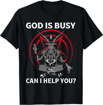 Herren- und Damen-T-Shirts Herren Gott ist beschäftigt Kann ich Ihnen helfen Baphomet Okkultes Pentagramm Satanisches T-Shirt