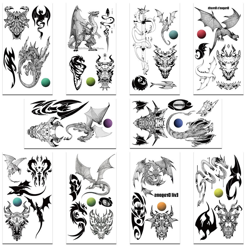 

10 листов крутых наклеек-татуировок с изображением летающего дракона для рук, тела, временных декоративных водонепроницаемых наклеек-татуировок, креативные подарки
