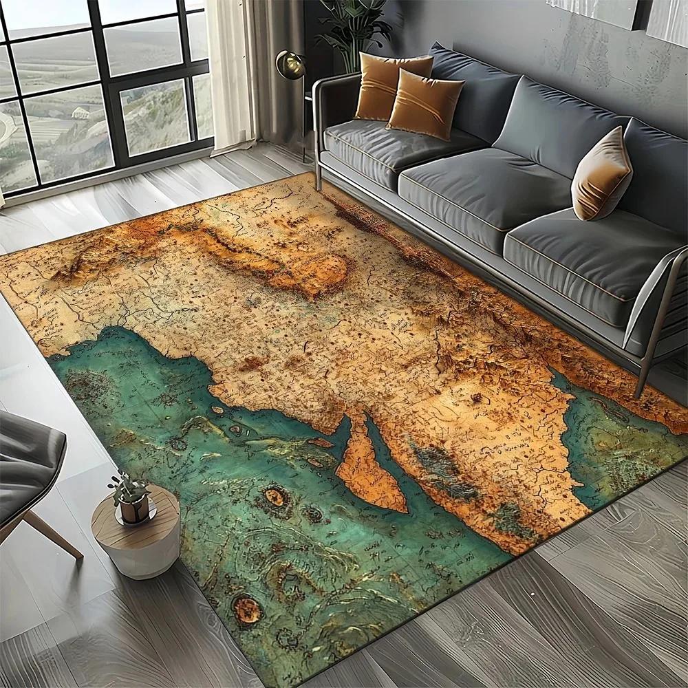 Retro Marine Nautical Chart Compass Carpet Rug for Home Living Room Bedroom Sofa Doormat Decor,Non-slip Floor Mat