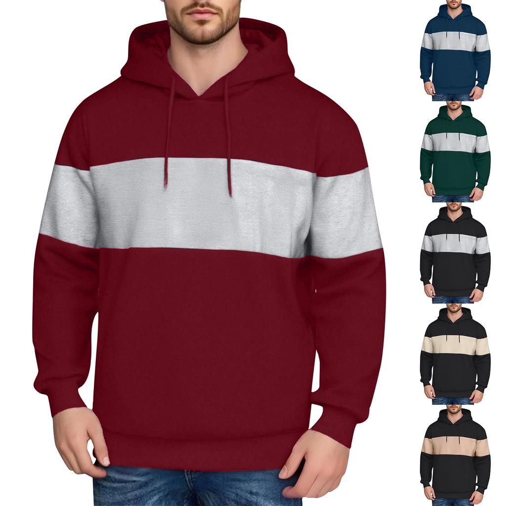Men's Hooded Sweatshirt, Contrasting Color Sweatshirt, Sports Casual Jacket