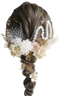 Lomeri Pearl Hair Ornament Dried Flower Coming of Age Ceremony Graduation Ceremony Wedding Hakama X P24 [Lomeri] (Gold Pearl)