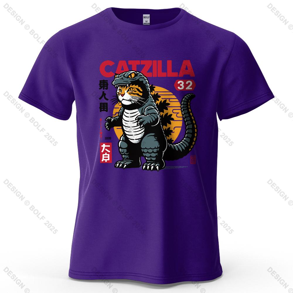 Catzilla Creative Printed Unisexs Tshirt 100 Cotton Oversized Playful Graphic Tees For Unisex Tops Tees Streetwear