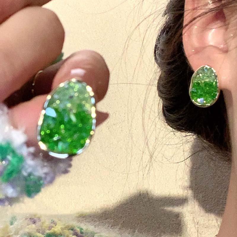 Green crystal flower butterfly earrings summer small fresh and sweet stud earrings 2025 explosion high-end earrings women