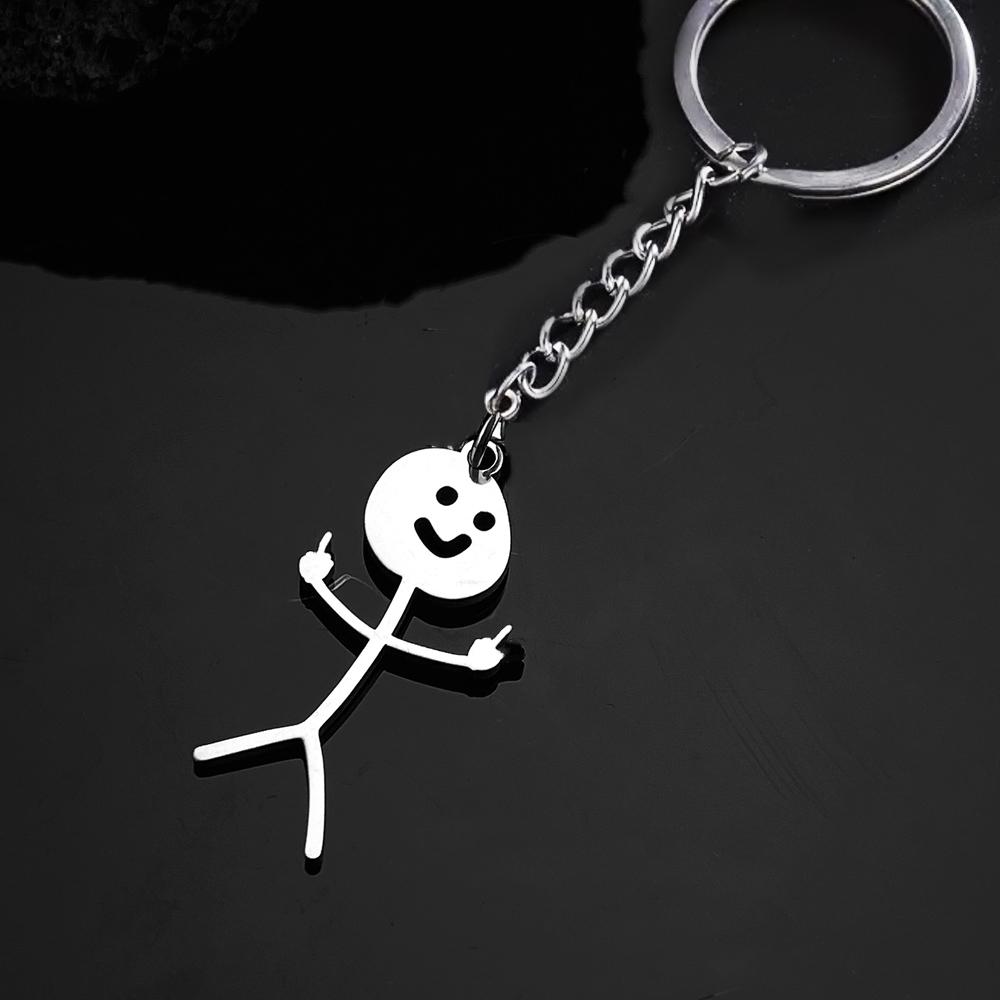 Chaveiro Engraçado Doodle Aço Inoxidável Pingente Stickman Dedo do Meio Chaveiro Hip Hop Carro Bolsa Corrente de Chave Joias Presente para Casais