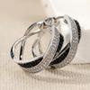 Black/clear Synthetic Zirconia Inlaid Twist Shaped Hoop Earrings for Women Concise Banquet Festival Jewelry Accessories