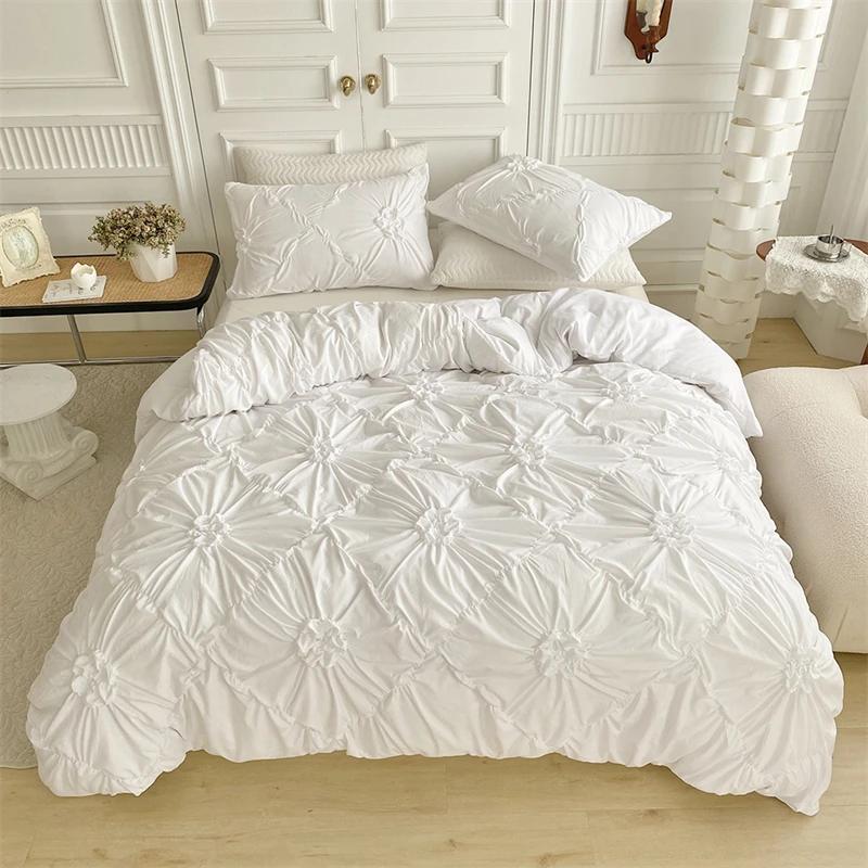 

High End Three-dimensional Pinch Pleated Duvet Cover Set Queen Solid Color Single Double Bedding Set Quilt Cover and Pillowcase EU Single size 2 pcs