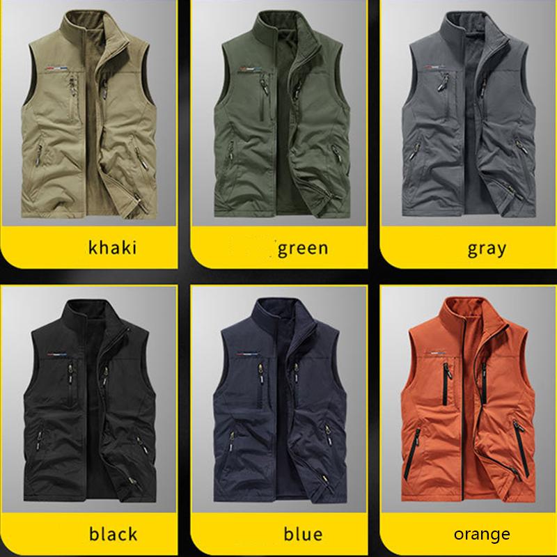 Double Sided Thick Vest with Fleece Pockets and Outdoor Men's Plus Size Vest In Spring and Autumn, Sleeveless Camisole Jacket