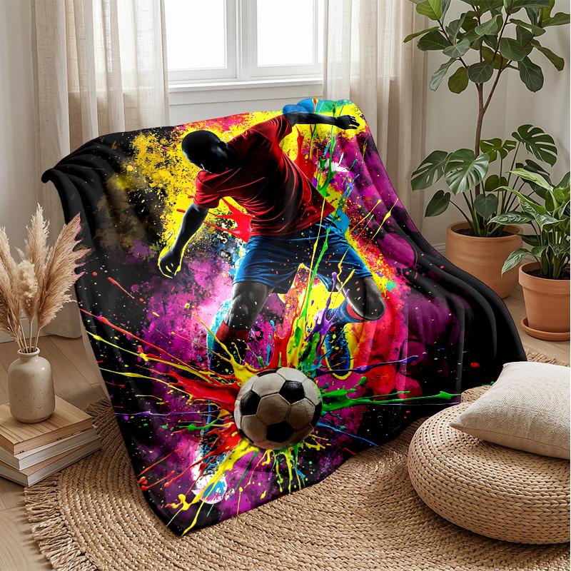 Soccer Passion In Flames Theme Blanket Lightweight Warm Flannel Blanket Decorative Throw Blanket for Home Decoration