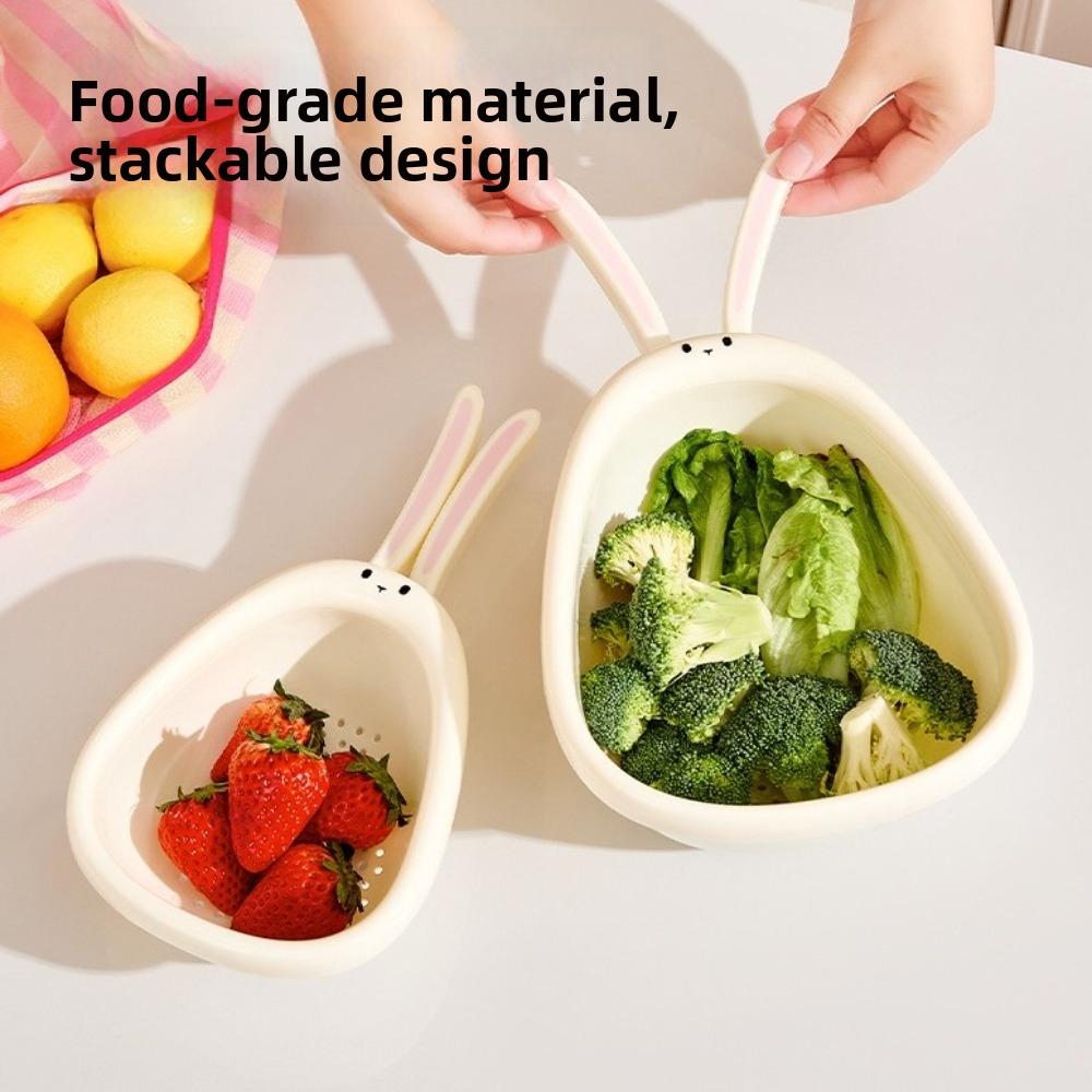 Rabbit Shape Vegetable Washing Basin Cute Storage Basket Portable Fruit Drain Basket  Kitchen Use